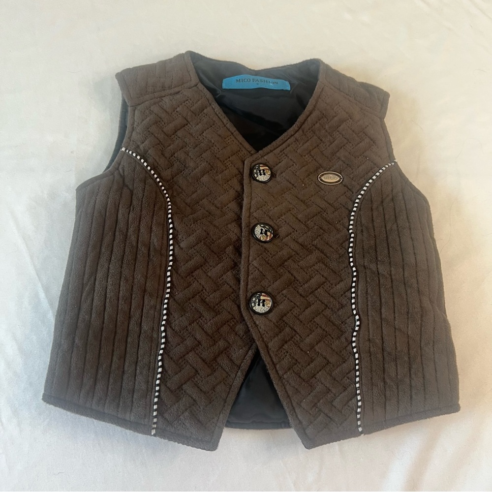 Brown Kids Vest with Bald Eagle  Button Details
